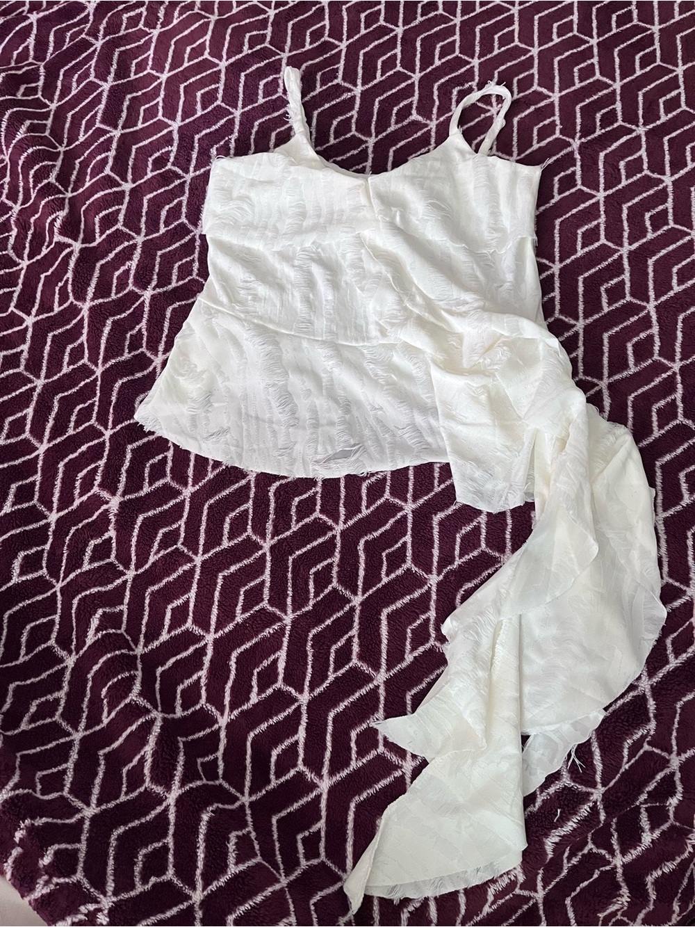White Textured Asymmetric Tie-Hem Cami Top